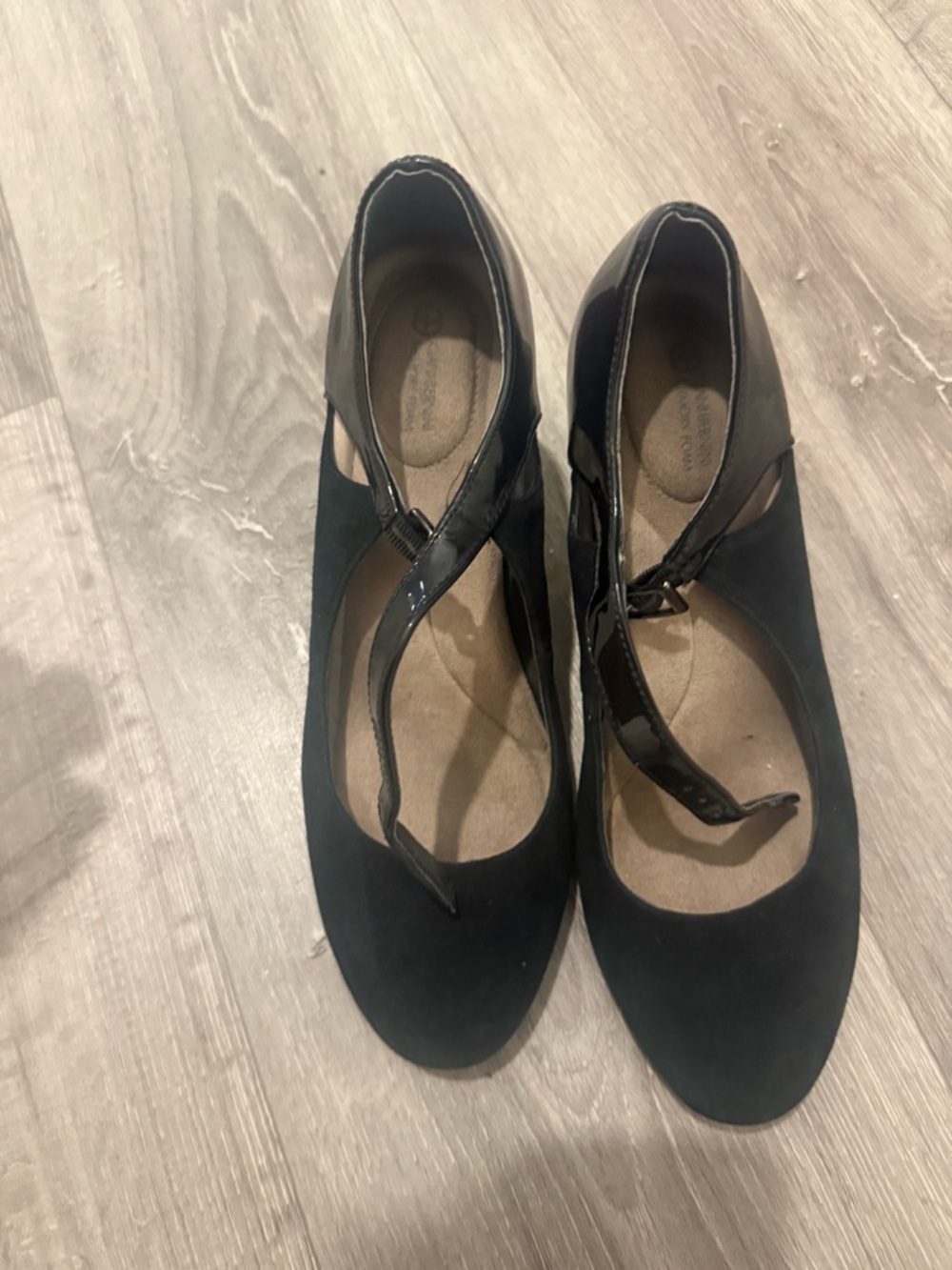 Women's Black Suede Flats with comfy memory foam bottoms!